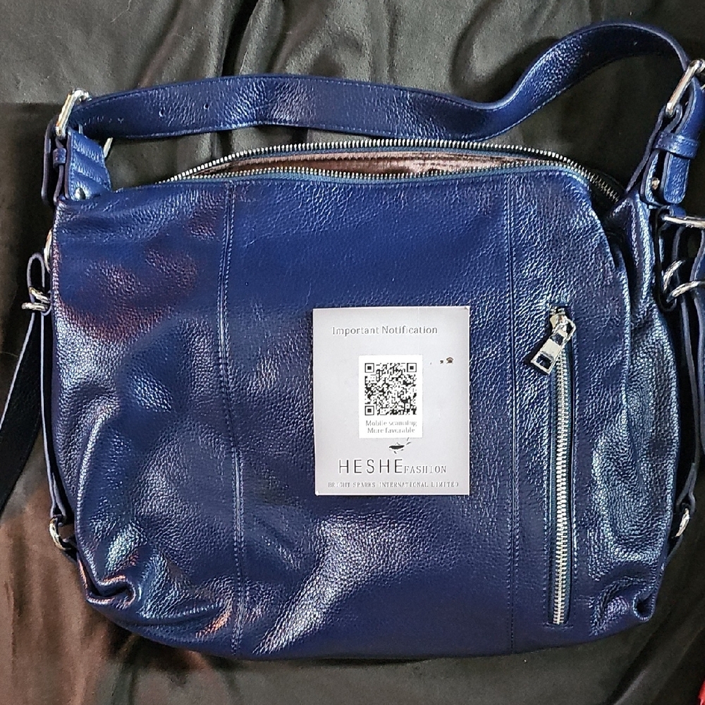 Heshe Brand New Blue Leather Crossbody Bag!